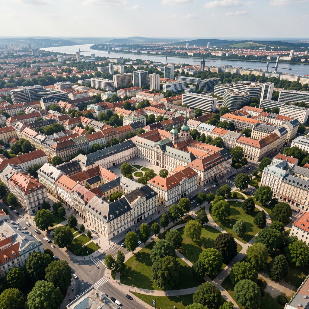 Pogled na Zagreb iz zraka, Trg bana Jelačića i povijesna jezgra grada okružena modernim poslovnim zgradama