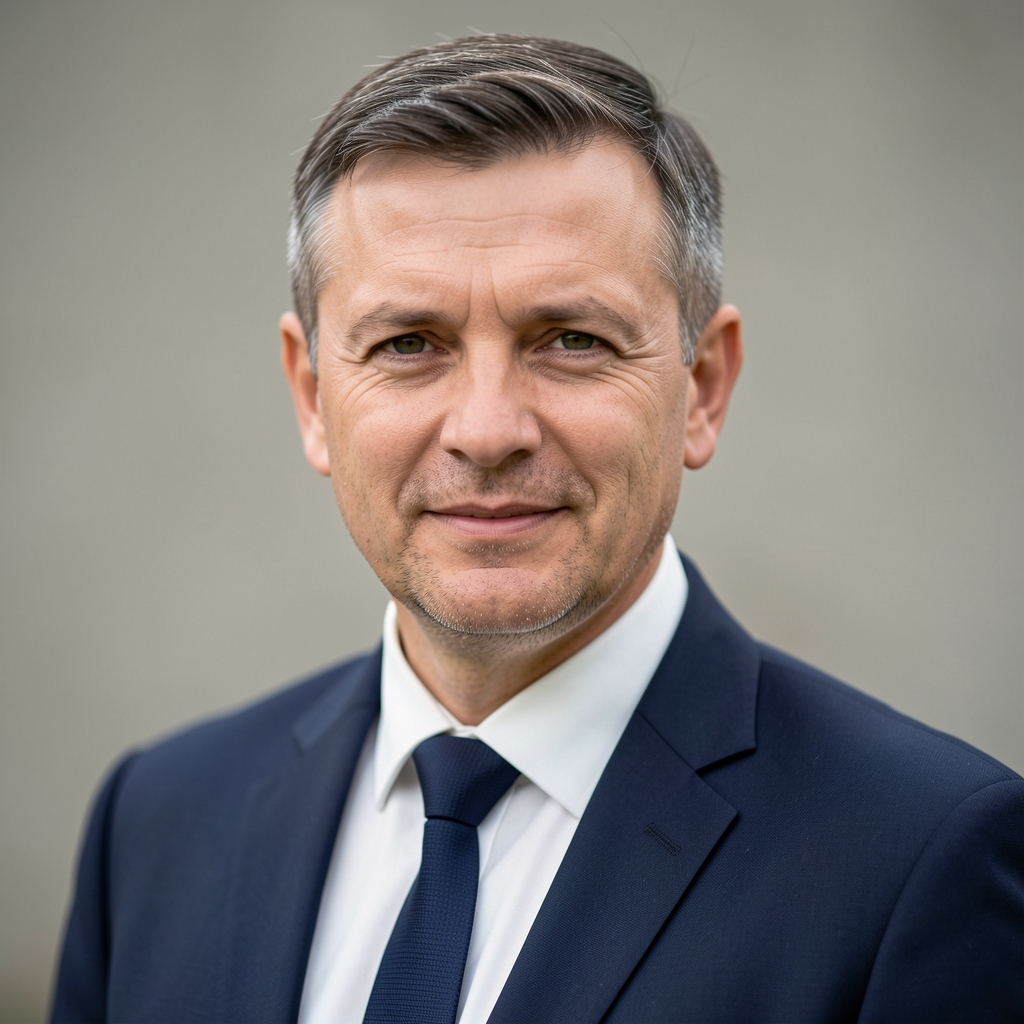 Profesionalni portret Kristijana Pavlovića, geopolitičkog analitičara, muška osoba srednje dobi, poslovni odijelo, neutralna pozadina